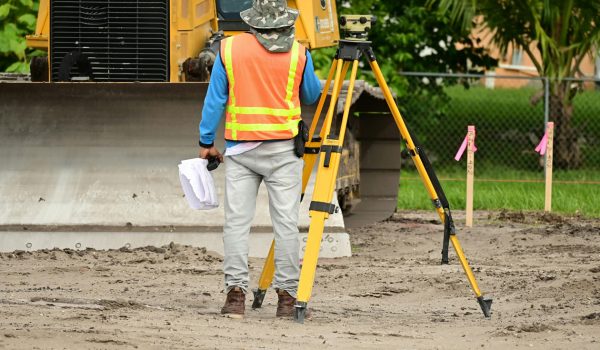 Géomètre topographe intervenant sur un chantier de bâtiment
