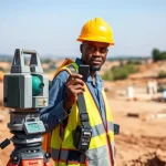 Piquetage des axes et limites sur chantier de construction