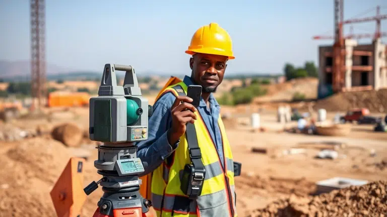 Piquetage des axes et limites sur chantier de construction