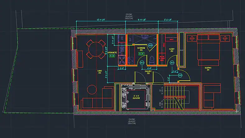 Plans intérieurs et élévations AutoCAD issus de relevés architecturaux